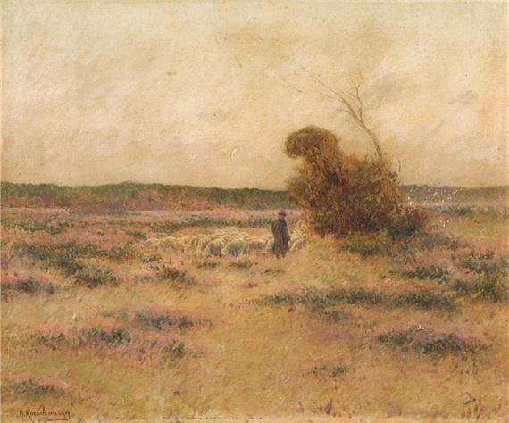 Gardienne de troupeaux de moutons by Michel Korochansky