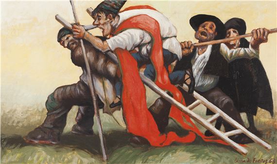 "Quatro tontos e uma escada" by Lima de Freitas, dated 1963