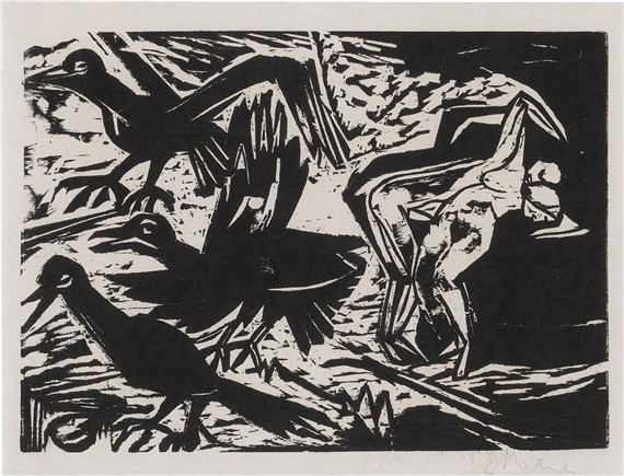 Liebespaar mit Raben (Schiefler H. 241; Dube H. 288; Gercken 825) by Ernst Ludwig Kirchner, 1916