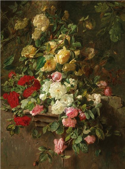 An Elaborate Bouquet of Flowers with Roses by Adriana Johanna Haanen, 1875
