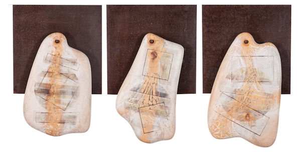 Artwork by Hassan Slaoui, Tables de mÉmoire, Made of beech, clay, pigments, grease