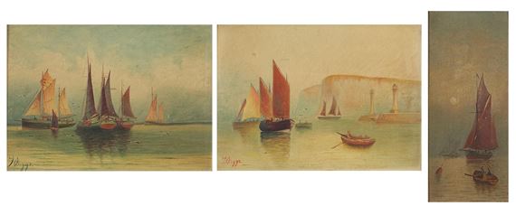 Boats on water before cliffs - T. Biggs