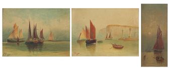 Boats on water before cliffs - T. Biggs
