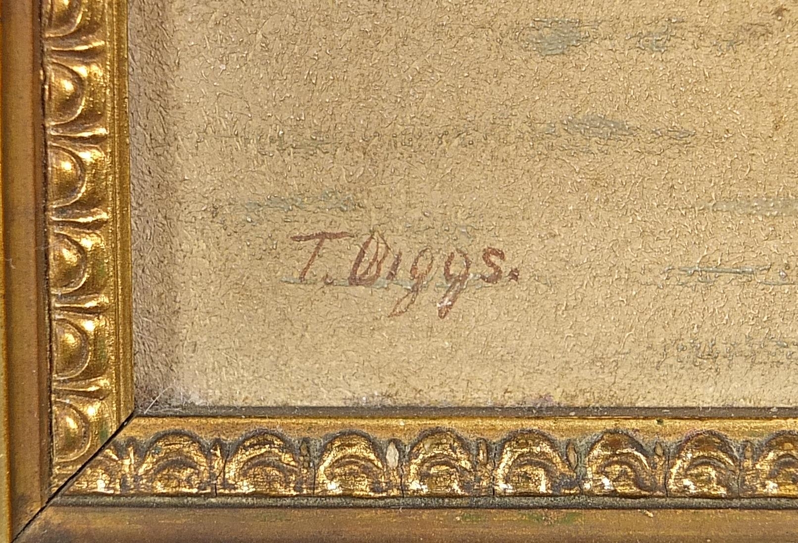 Artwork by T. Biggs, Boats on water before cliffs, Made of oil on boards