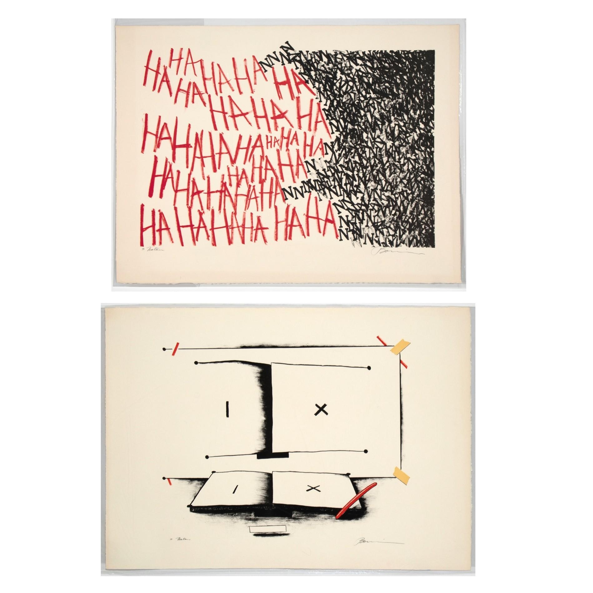 Artwork by Marshall Borris, Hahaha;  Minimalist Book and Plan, Made of color lithograph