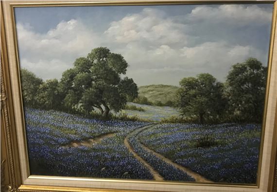 Wooded landscape with blue flowers - Mary Harris