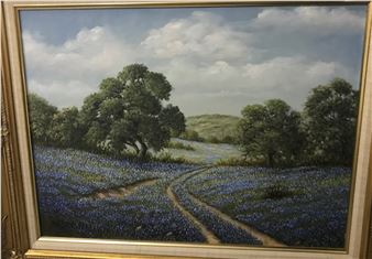 Wooded landscape with blue flowers - Mary Harris