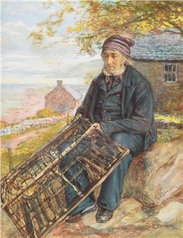 FISHERMAN MENDING HIS NETS - George Manson