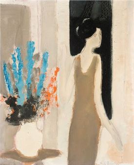 Andre Brasilier | Femme au bouquet de tulipes (1970) | MutualArt