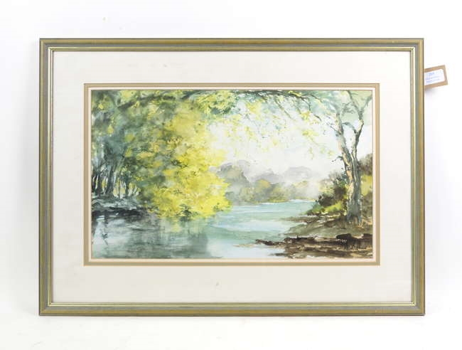 Artwork by W. Donaldson, lakeside landscape, Made of Watercolour