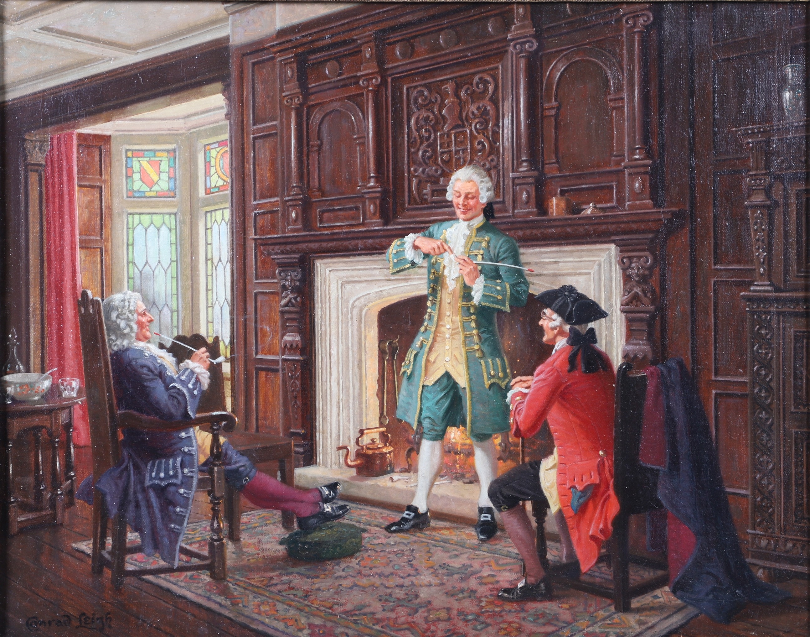 Artwork by Conrad Heighton Leigh, Smoking by the Fire, Made of oil on canvas