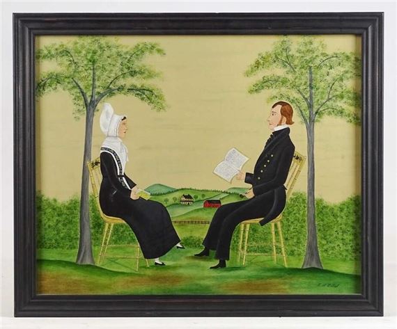 man reading to woman. Sight 16" x 20" by Evelyn S. Dubiel
