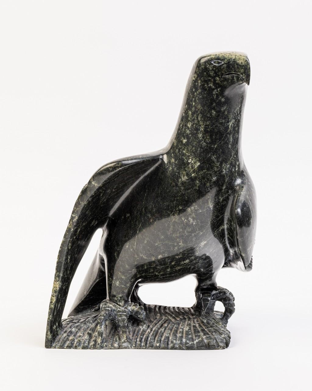 Artwork by Harley Veevee, Falcon, Made of green stone carving