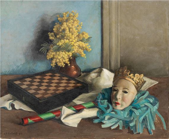 Nature morte à l'échiquier et masque de carvanal by Steven Paul Robert, 1939