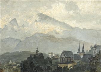 Alpenlandschaft mit Blick auf Berchtesgaden mit dem Watzmann - Gustav Schönleber