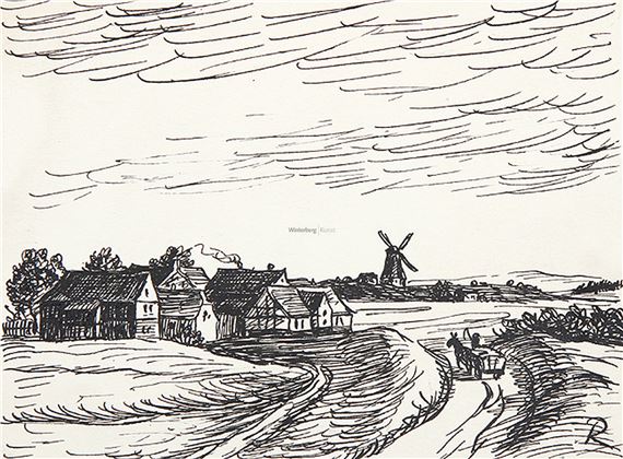 Ruhla im Thüringer Wald - Kleine Kirche im Allgäu - Landschaft mit Windmühle by Max Radler, 1942