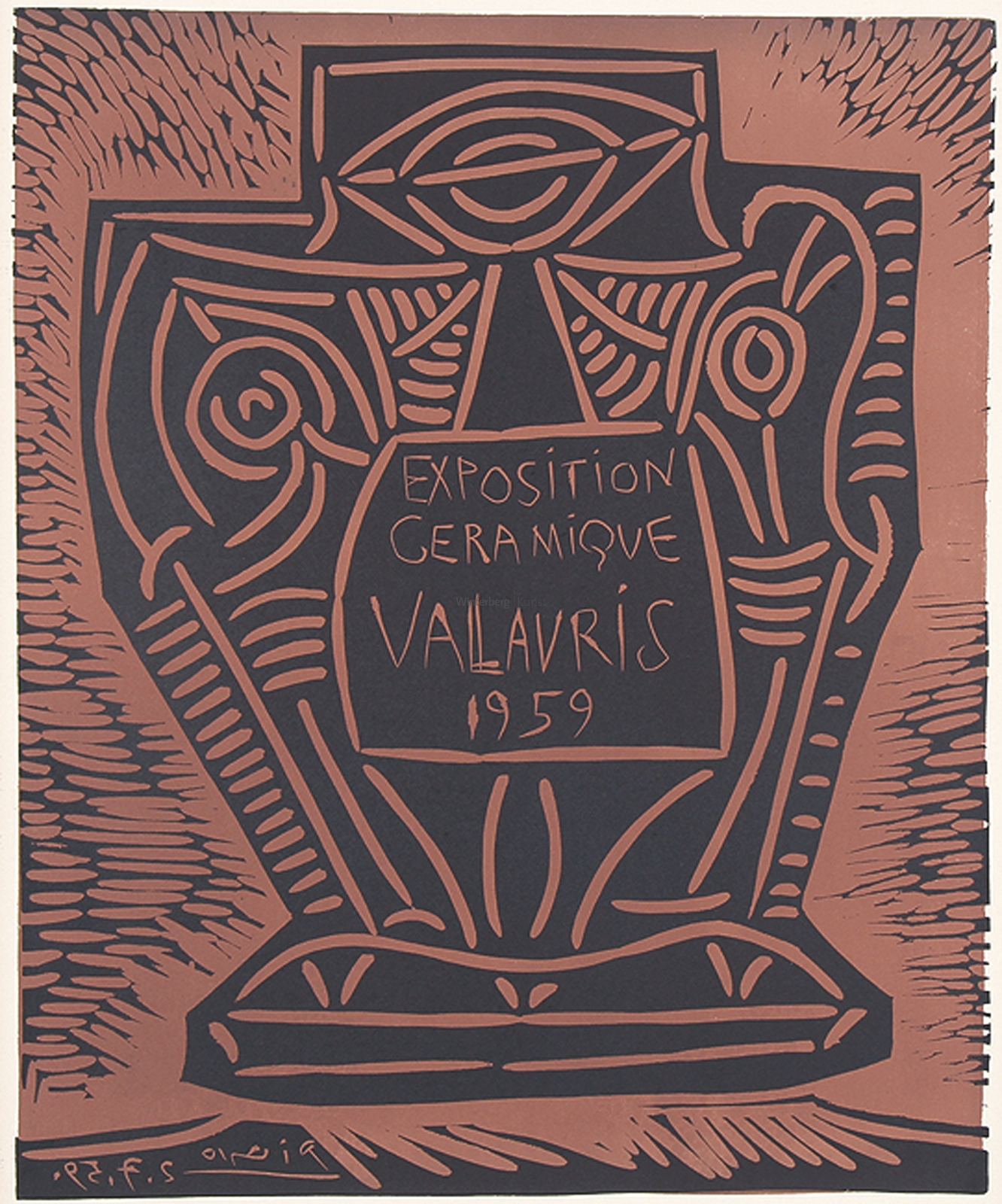 Artwork by Pablo Picasso, Affiche Exposition Céramique Vallauris, Made of Black and maroon linocut