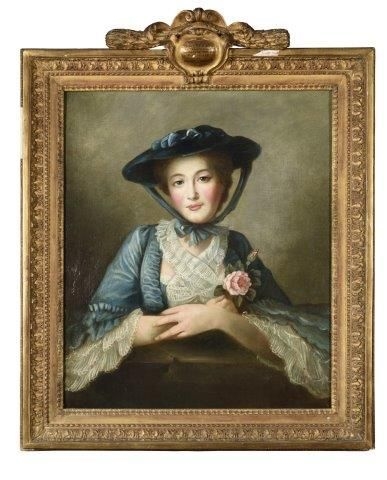 Artwork by Marie-jeanne Dore, Young woman holding a rose, Made of canvas