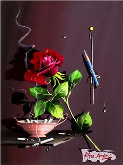 Still Life with Red Rose and Cigarettes - Alfredo Dardari
