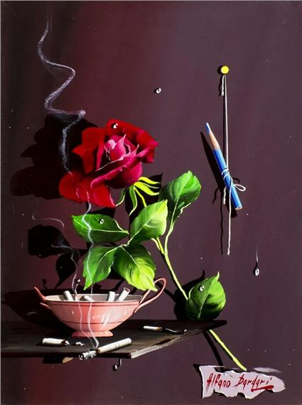 Still Life with Red Rose and Cigarettes by Alfredo Dardari