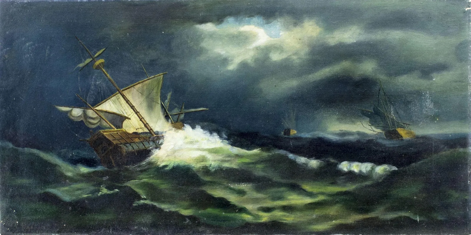Artwork by Ella Barnes, Seascape with Sail Ship, Made of oil on canvas