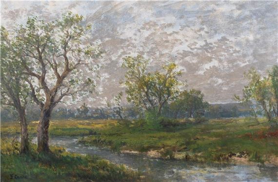 LANDSCAPE WITH WATER IN THE FOREGROUND by Thomas Bailey Griffin, 1858-1918