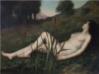 Untitled, reclining nude woman in a landscape - Louis Courtat