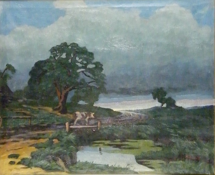 Artwork by Juhász V. Jelzés, Táj patakkal, Made of canvas, oil