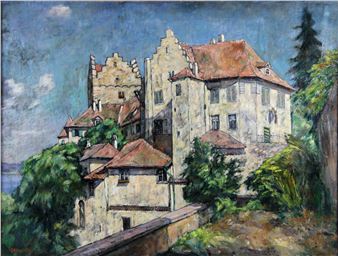 Burg Meersburg, sonnenbeschienene Gebäude der Burg mit z.T. getreppten Giebeln - Erich Krause