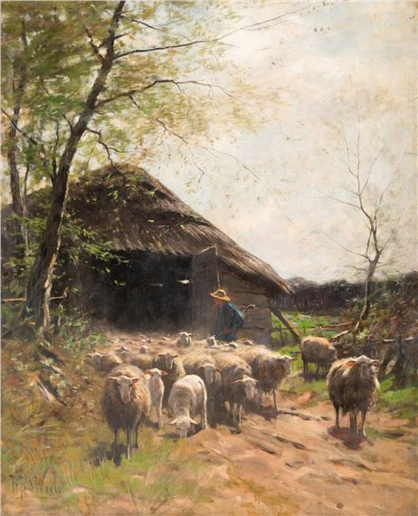 Rural Landscape with a Shepherd and Sheep by Herman Johannes van der Weele