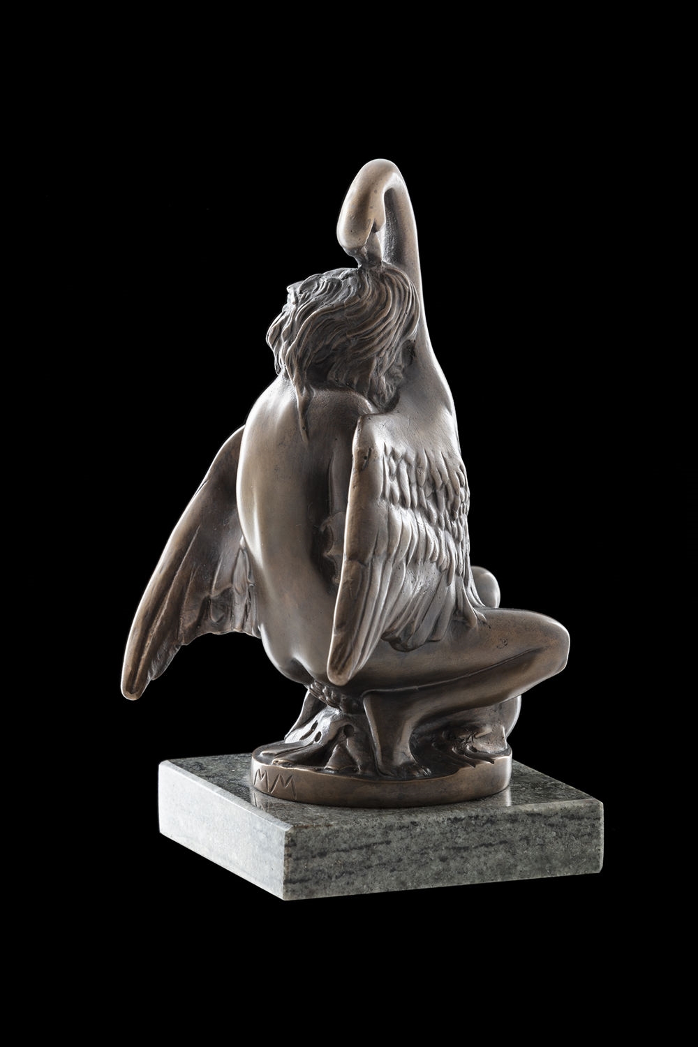 Artwork by Miklós Melocco, Leda and the Swan, Made of bronze, granite base