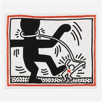 Stampa su Tela Vernice Effetto Pennellate KEITH HARING Untitled 1985 heart 