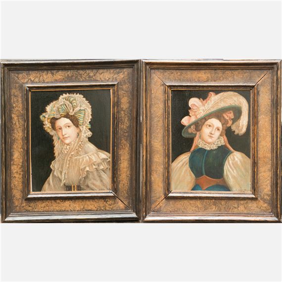 Pair of portraits of ladies by Anton Falger