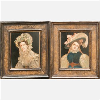 Pair of portraits of ladies - Anton Falger