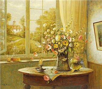 Interior with two bouquets of flowers - Peter Mehner