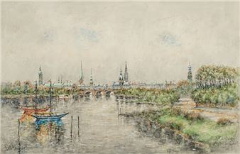 View on Hamburg across the Alster - Ferdinand Höpner