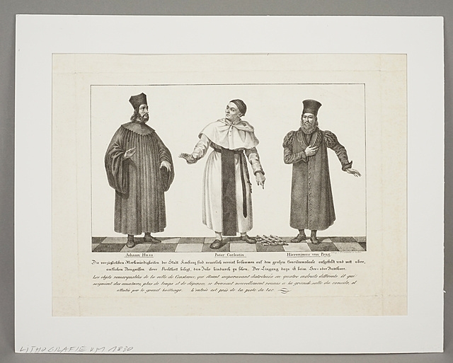 Artwork by B. Eschbacher, Leaflet showing the three early reformers, Made of Lithograph on paper