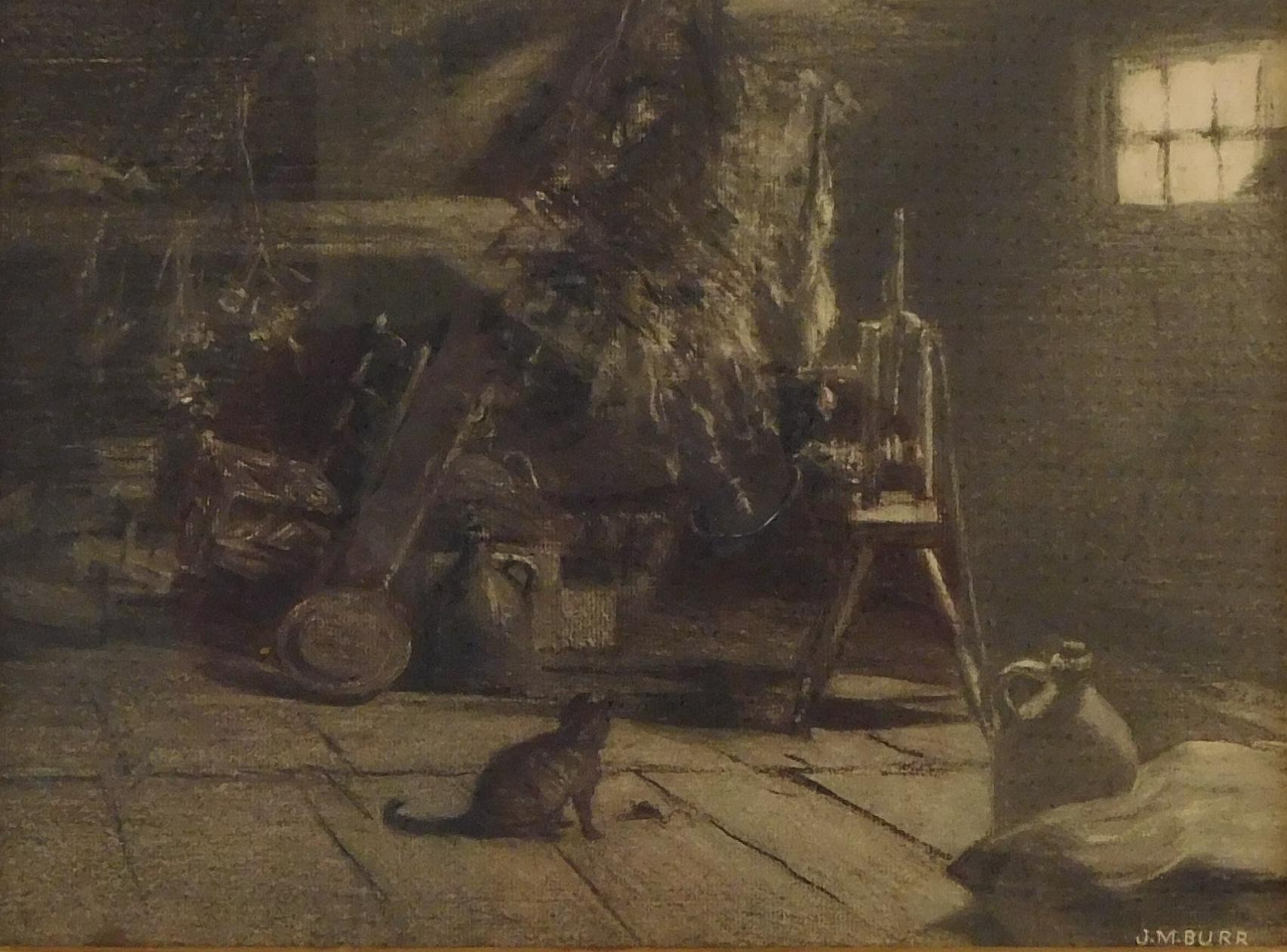 Artwork by Jennie M. Burr, "Studio", Made of charcoal on paper