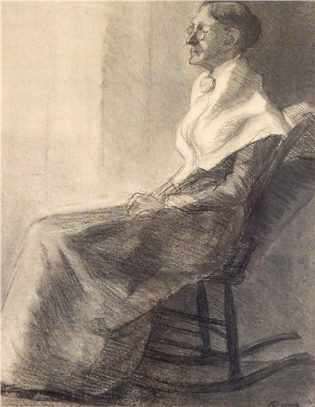 "Elderly Woman in Glasses, Long Dress, Shawl, in Rocker"
