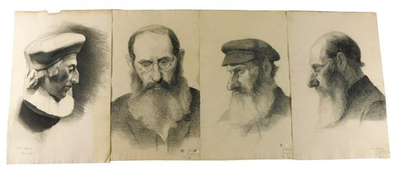 Four unframed portrait drawings