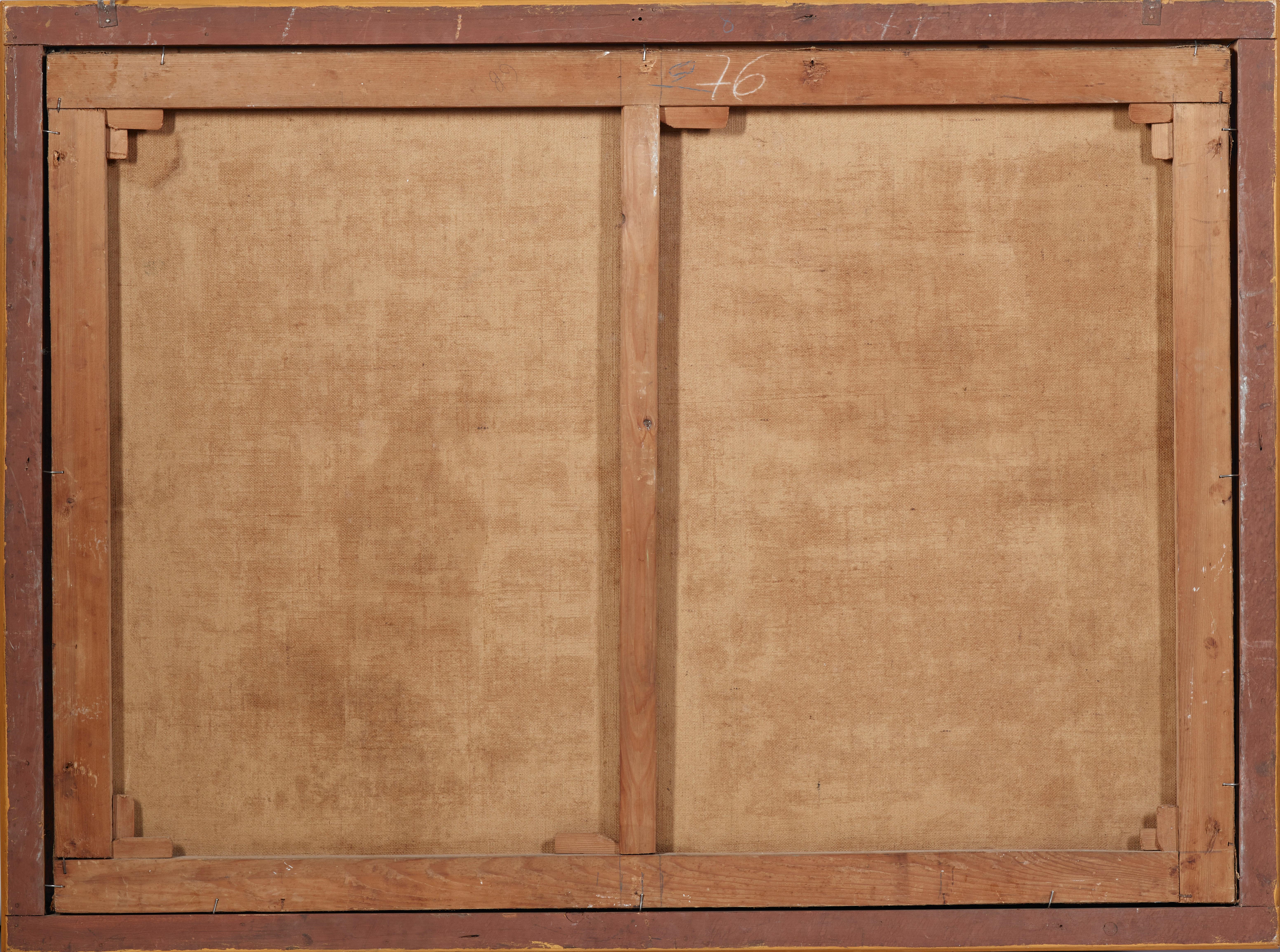 Artwork by Antonio Tibaldi, A plumed helmet, armour and a lance with a bronze statuette and a figured clock on a partly draped ledge, with a mace and propped shield alongside and a curtain beyond; and A metallic pitcher and vases, a platter and a bronze statuette on a partly draped marble ledge, a curtain beyond,, Made of oil on canvas