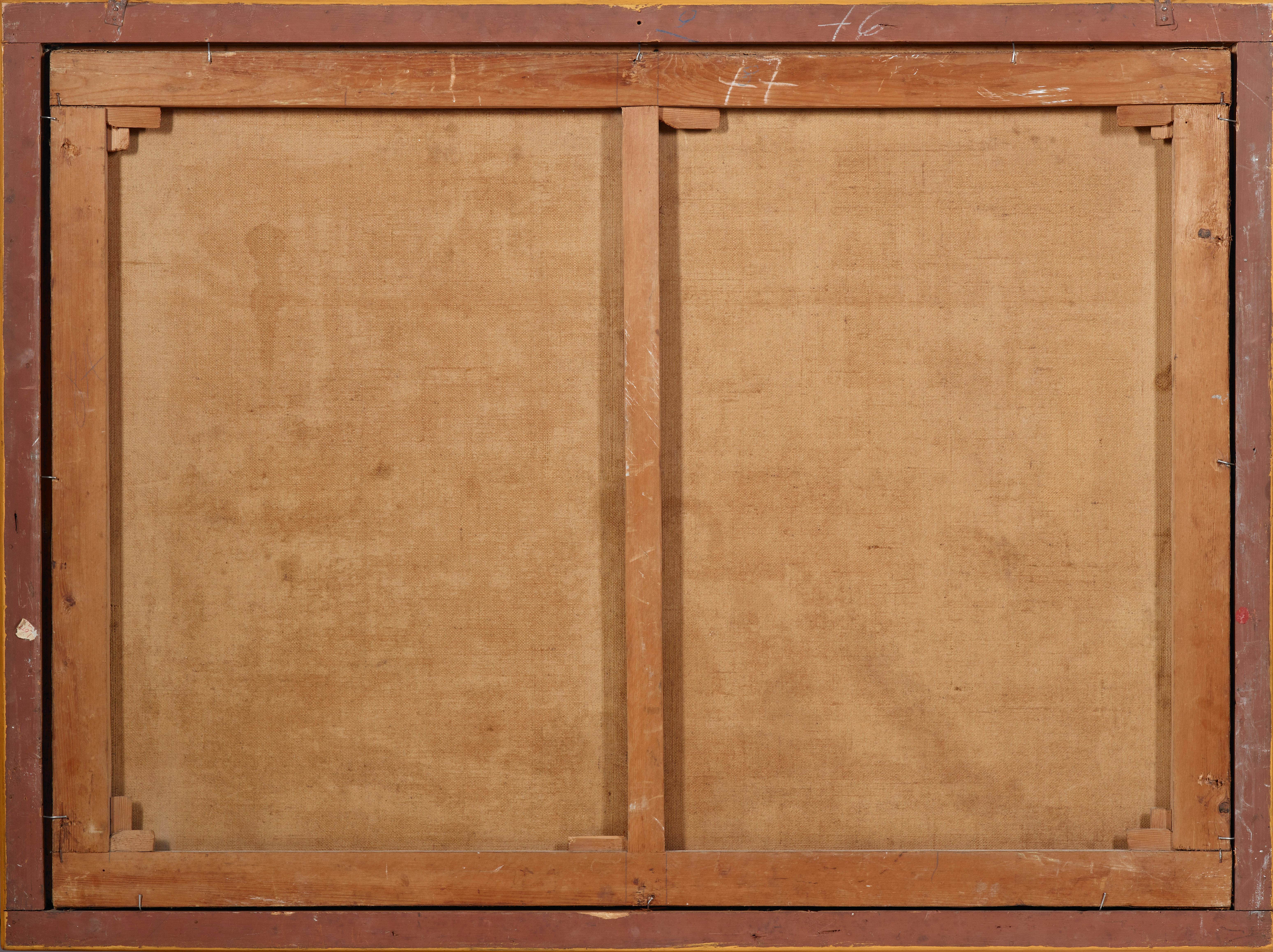 Artwork by Antonio Tibaldi, A plumed helmet, armour and a lance with a bronze statuette and a figured clock on a partly draped ledge, with a mace and propped shield alongside and a curtain beyond; and A metallic pitcher and vases, a platter and a bronze statuette on a partly draped marble ledge, a curtain beyond,, Made of oil on canvas