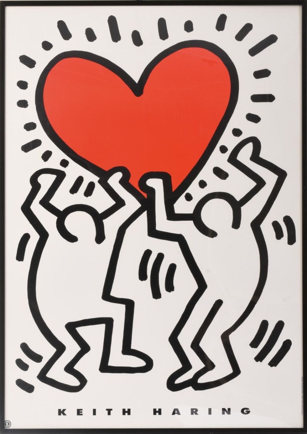 Artwork by Keith Haring, Figures With Red Heart, Made of Poster