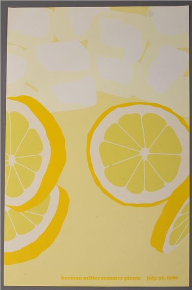 A graphic poster featuring stylized lemon slices against a pale yellow background.
