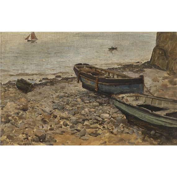 Boote am Clovelly Strand by Gustav Schönleber, 1890