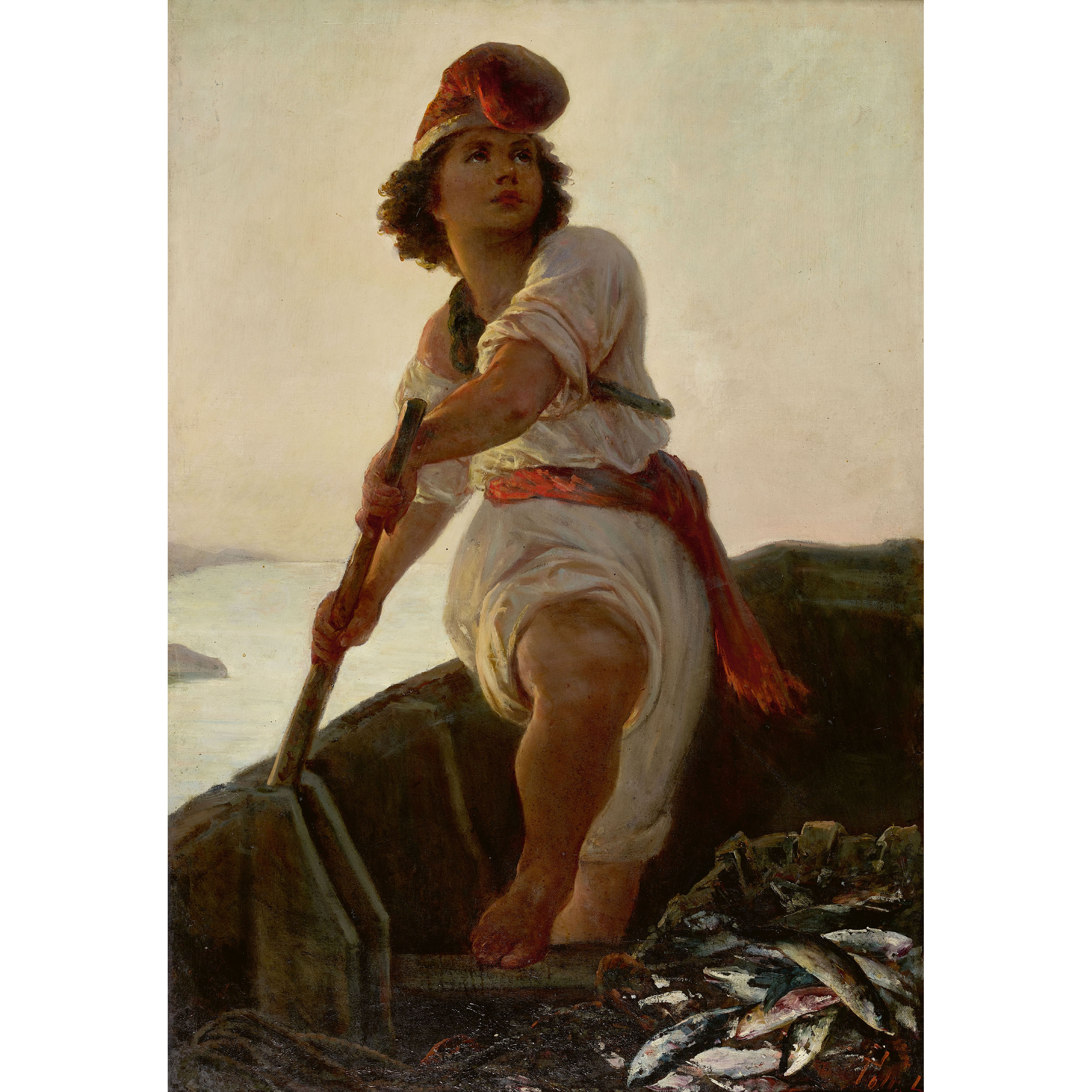 Artwork by Leopold Pollak, Der Fischerjunge mit seinem Fang, Made of Oil on canvas