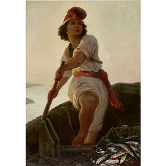 Der Fischerjunge mit seinem Fang - Leopold Pollak