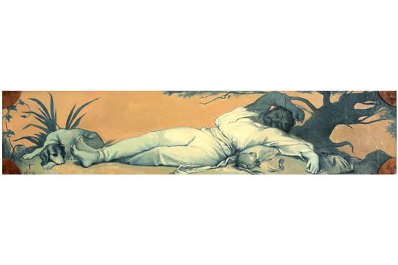 Le repos mérité du chien avec son maître by Joseph Felon, 1873