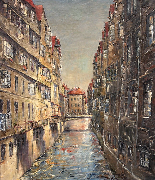 Artwork by Arthur Grunewald, Alter Häuserwinkel in Hamburg, Made of Oil on canvas