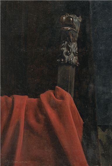 Red mantle cloth over a chair by Max Nonnenbruch